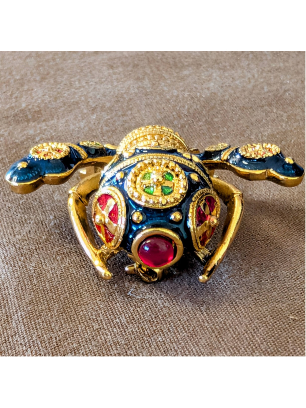 Joan Rivers Jeweled Imperial Bee Brooch Blue Enamel Rhinestone Insect Pin Signed - Picture 6 of 12